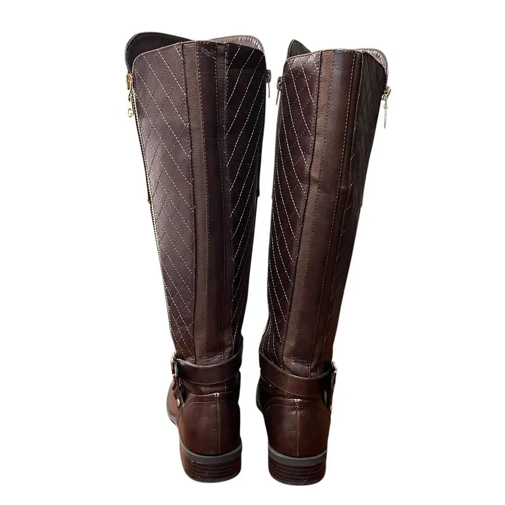 GBG Guess Boots Women's 7.5 Brown Knee High Riding Equestrian Wide Calf Buckle